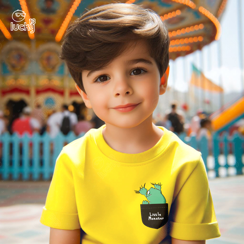 Little Monster تيشيرت اطفال قطن باللون الاصفر 