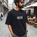 1999 تيشيرت اوفر سايز قطن باللون الاسود للرجال