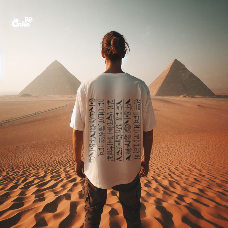 Pharaonic تيشيرت اوفر سايز قطن باللون الابيض للرجال