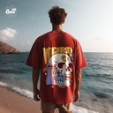 Weird  تيشيرت اوفر سايز قطن باللون الاحمر  للرجال