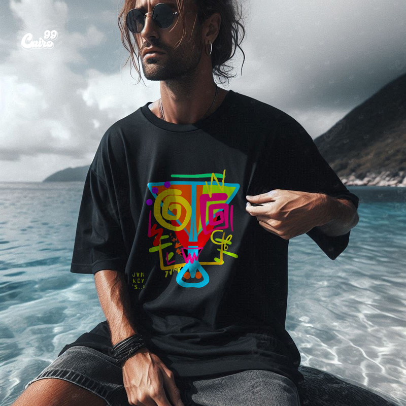 Urban Art تيشيرت اوفر سايز قطن باللون الاسود للرجال