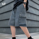 شورت اوفر سايز قطن باللون الرمادي للرجال