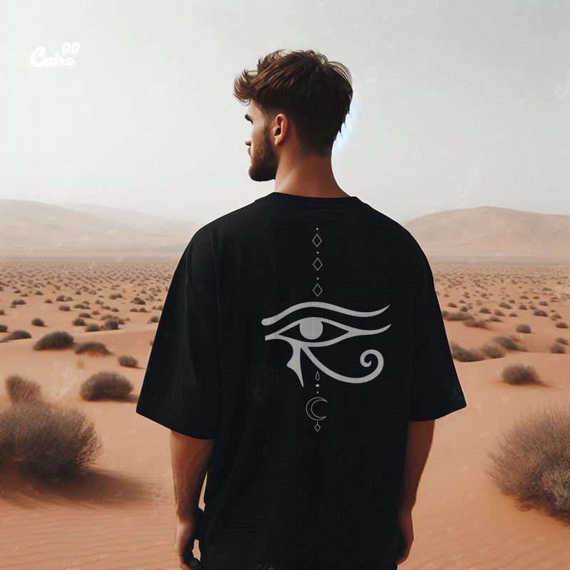 Eye of Horus تيشيرت اوفر سايز قطن باللون الاسود للرجال