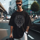 Bastet  تيشيرت اوفر سايز قطن باللون الاسود للرجال
