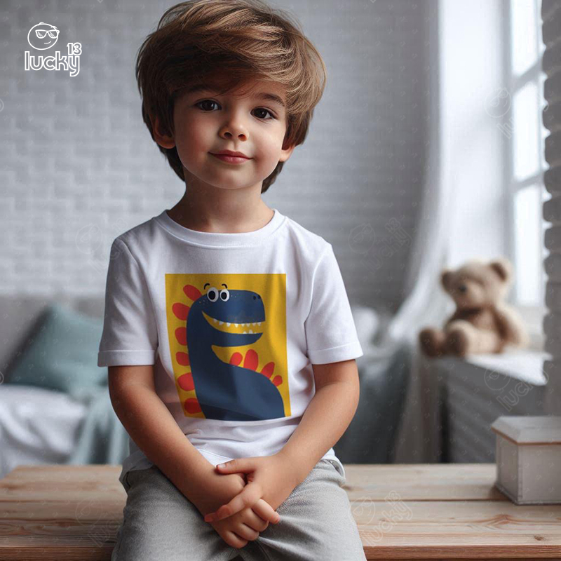 Dino Crew تيشيرت اطفال قطن باللون الابيض