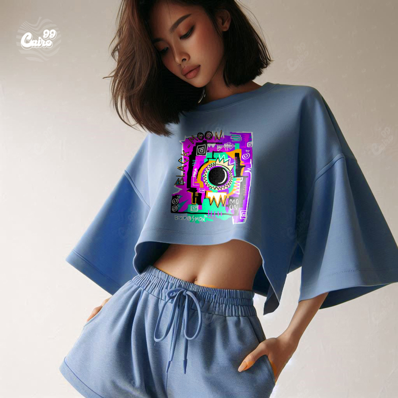 Black Moon كروب توب اوفر سايز باللون الازرق