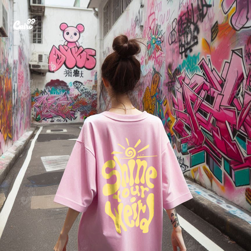 Shine Your weird تيشيرت اوفر سايز قطن باللون البينك للنساء
