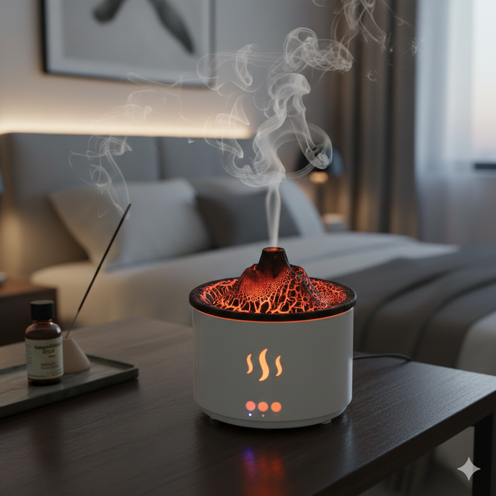 فواحة مضيئة علي شكل بركان بخزان 560 ملي لتعطير وترطيب المنزل