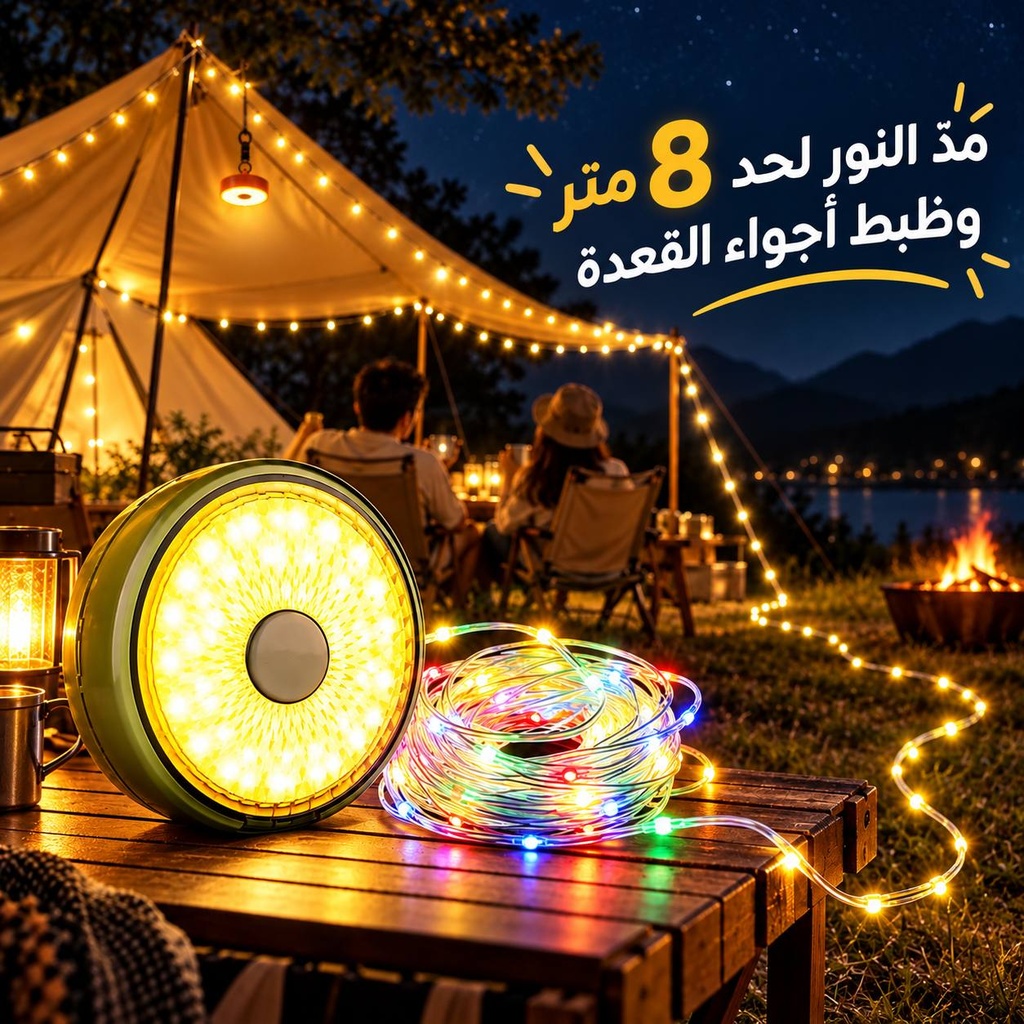 USB كشاف ليد وباور بانك 3*1 بسلسة اضاءة قابلة للسحب مع 8 اضاءات مختلفة