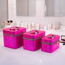 شنط ميكاب لتنظيم أدوات التجميل 3 قطع  تصميم أنيق باللون الفوشيا