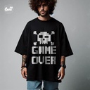 Game Over تيشيرت اوفر سايز قطن باللون الاسود للرجال