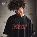 Tokyo feel the pulse تيشيرت اوفر سايز قطن باللون الاسود للرجال