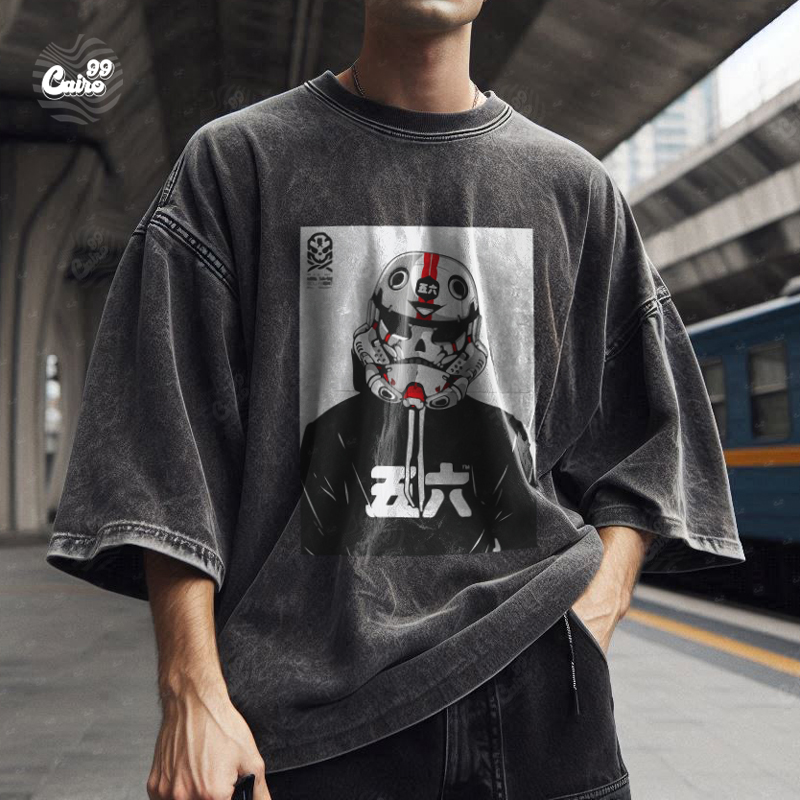 Star War Universe تيشيرت اوفر سايز قطن باللون الرمادي للرجال