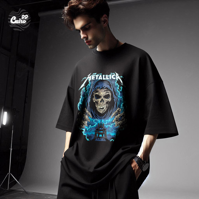 Darkia Metallica تيشيرت اوفر سايز قطن باللون الاسود للرجال