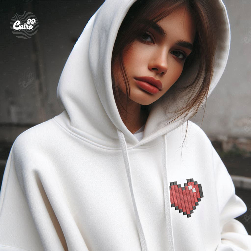 Minecraft Heart هودي اوفر سايز قطن للنساء باللون الابيض