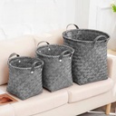 طقم باسكت تخزين من الرتان باللون الرمادي - 3 قطع