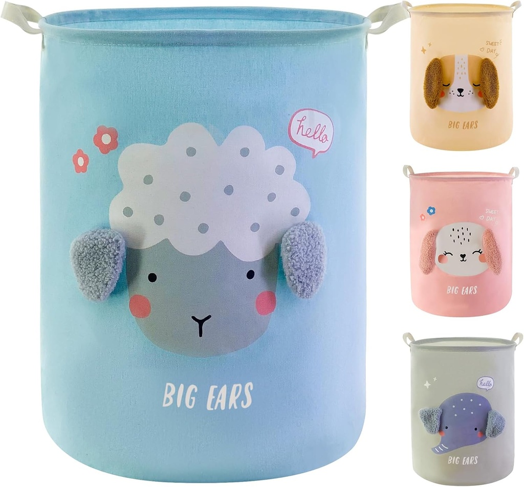 باسكت غسيل قابل للطي لحمل الملابس والعاب الاطفال برسومات حيوانات