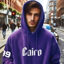 Cairo99 embroidery هودي اوفر سايز قطن للرجال باللون الموف
