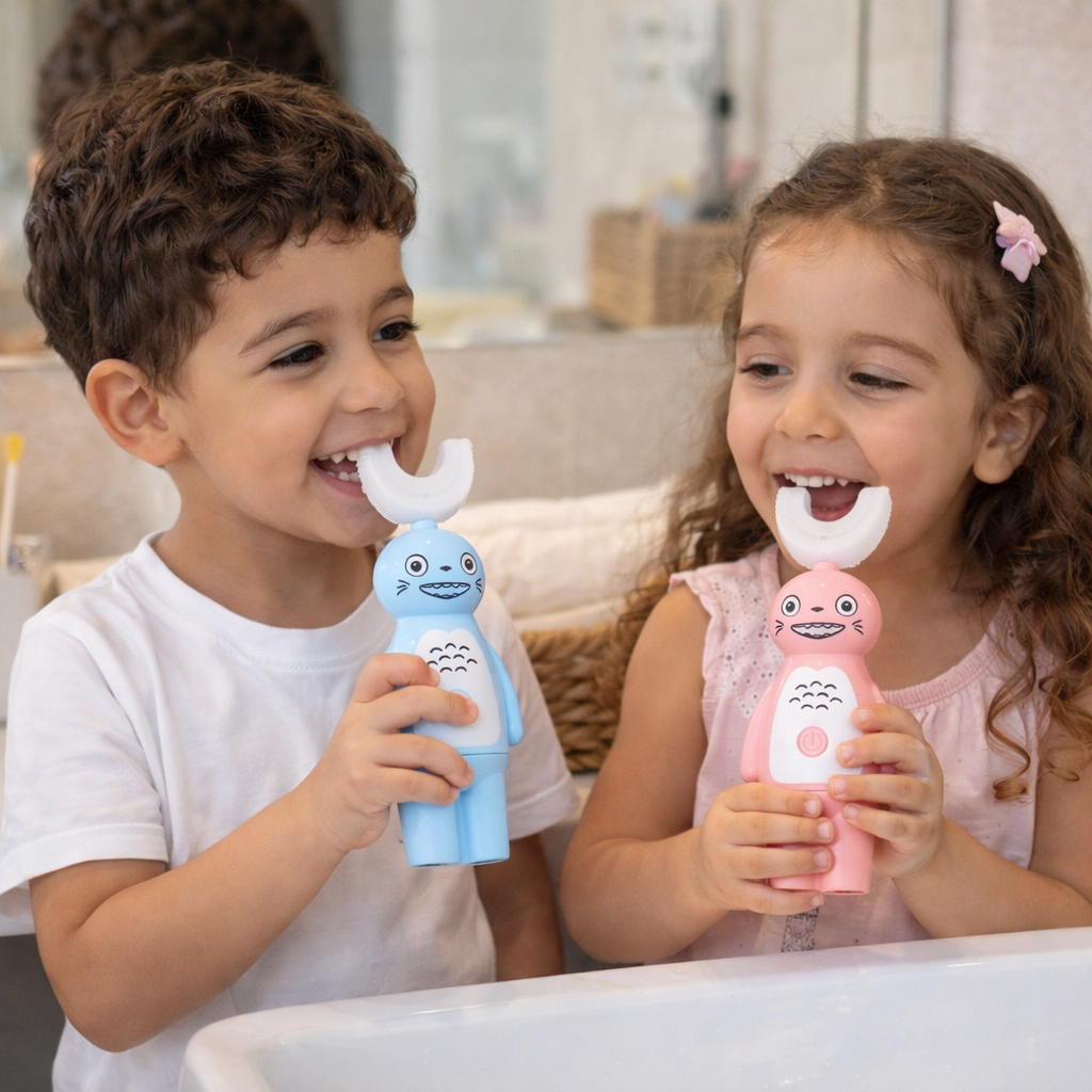 U فرشة أسنان كهربائية للأطفال بتصميم كرتوني على شكل حرف