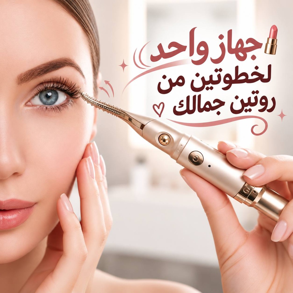 جهاز فلوليس لإزالة الشعر مع أداة كي الرموش 2 في 1 قابلة للشحن