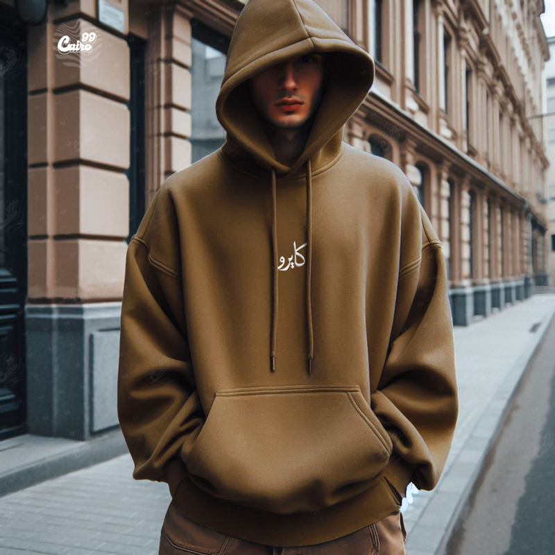 هودي &quot;كايرو&quot; اوفر سايز قطن للرجال باللون البني