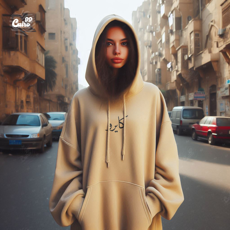 هودي &quot;كايرو&quot; اوفر سايز قطن للنساء باللون البيج