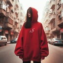 هودي &quot;كايرو&quot; اوفر سايز قطن للنساء باللون الاحمر