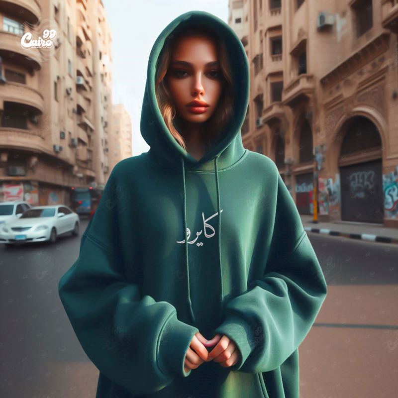 هودي &quot;كايرو&quot; اوفر سايز قطن للنساء باللون الاخضر