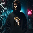 Crazy Luffy هودي اوفر سايز قطن باللون الأسود