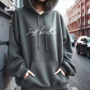 Just Breathe هودي اوفر سايز قطن باللون الرمادي