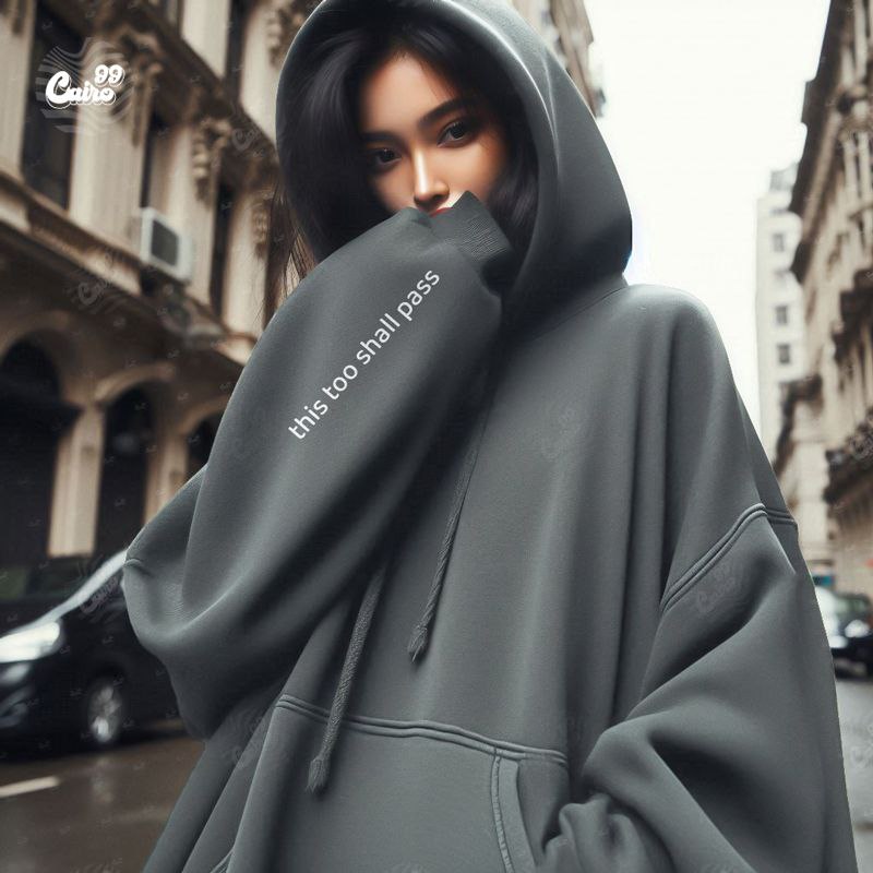 This Too Shall Pass هودي اوفر سايز قطن باللون الرمادي