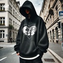 Sun &amp; Moon Forbidden Love هودي اوفر سايز قطن للرجال باللون الأسود