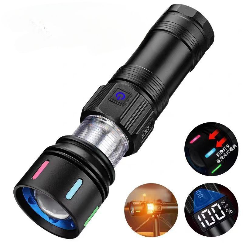 كشاف يدوي مزود بشاشة رقمية ب 4 اضاءات مختلفة قابل التعديل بخاصية الزوم