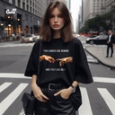 You Looked Like Heaven تيشيرت اوفر سايز قطن باللون الاسود للنساء