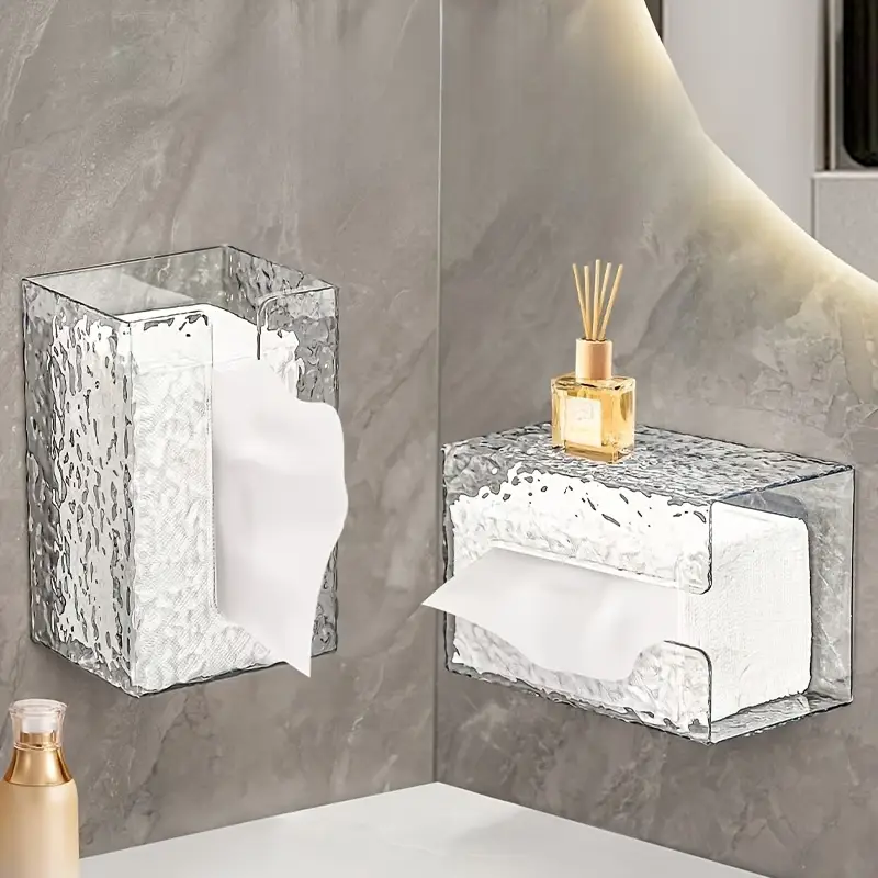 علبة مناديل اكليريك شفاف بفتحة جانبية لسهولة السحب