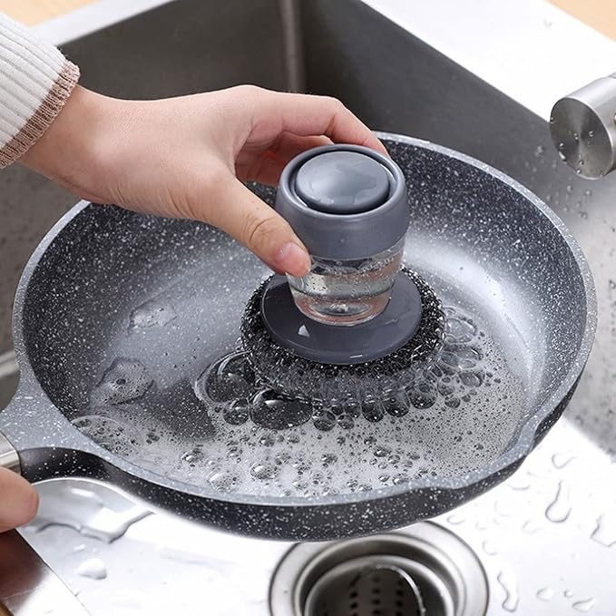 فرشه غسيل مواعين مزودة بسلك استانليس وبخزان للصابون بمقبض مريح لليد