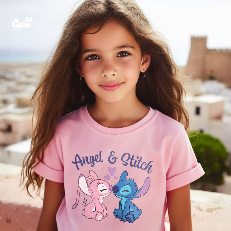 Angel &amp; Stitch تيشيرت اطفال قطن باللون البينك