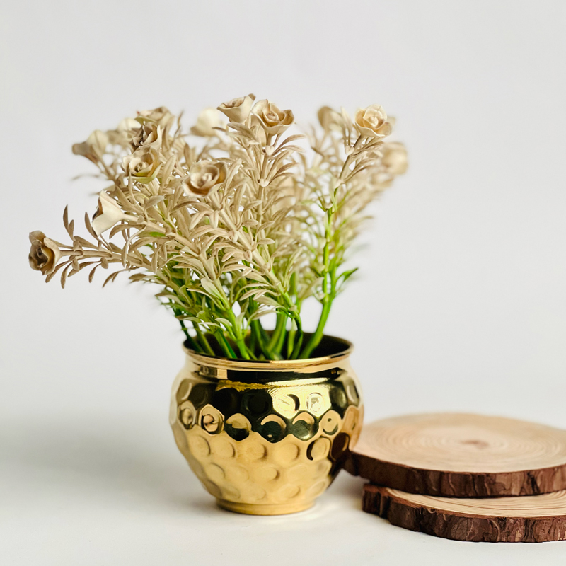 اصيص زرع وحامل شموع نحاس تصميم خليه نحل - باللون الذهبي