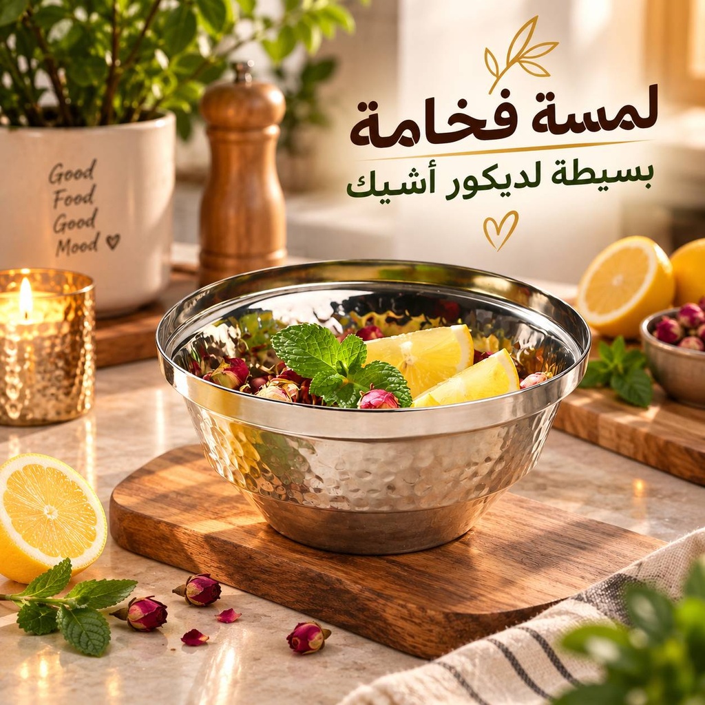 وعاء نحاسي بتصميم مزخرف متعدد الاستخدامات _ باللون الفضي