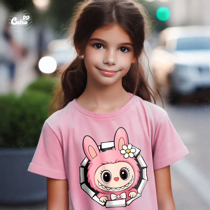 Labubu تيشيرت اطفال قطن باللون البينك