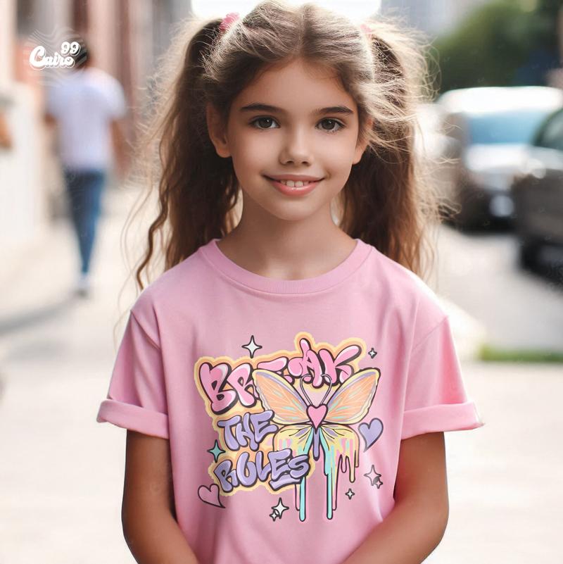 Break The Rules تيشيرت اطفال قطن باللون البينك