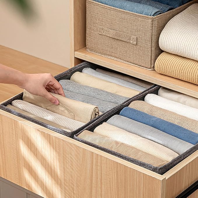 منظم ملابس قابل للطي من الكتان باللون البيج