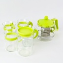 براد بيركس بمصفاه استانلس مع سكرية و 4 كوب شاي زجاج بيد بلاستكية