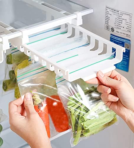 رف تخزين معلق للثلاجة مزود بجزء قابل للسحب مع 10 اكياس بسحاب لحفظ الطعام