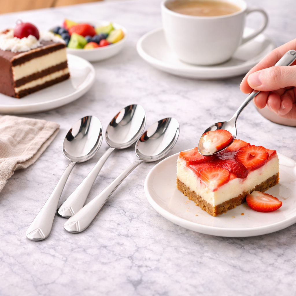 طقم معالق صغير استانلس ستيل تركي 12 قطعة باللون الفضي