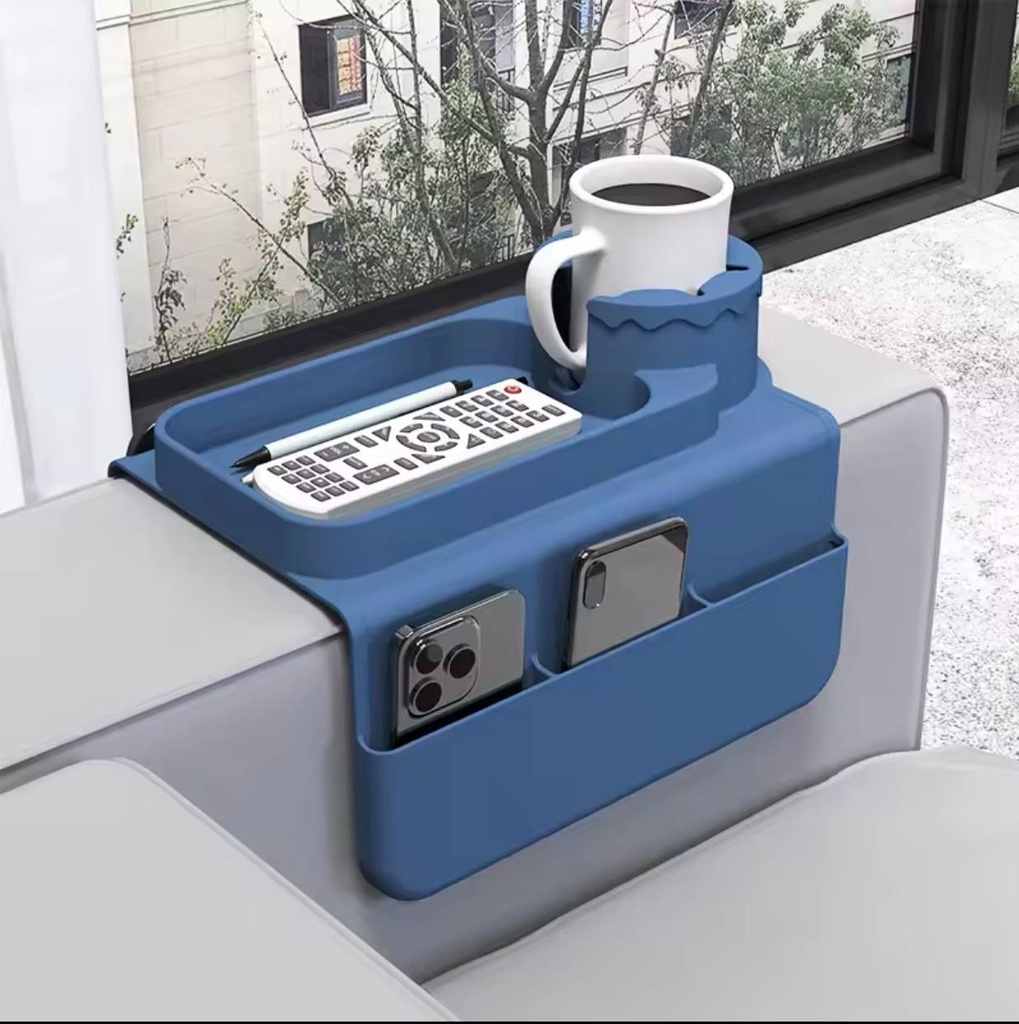 حامل اكواب سيليكون لمسند يد الكنبة مع جيوب جانبية لحمل الموبايل والريموت