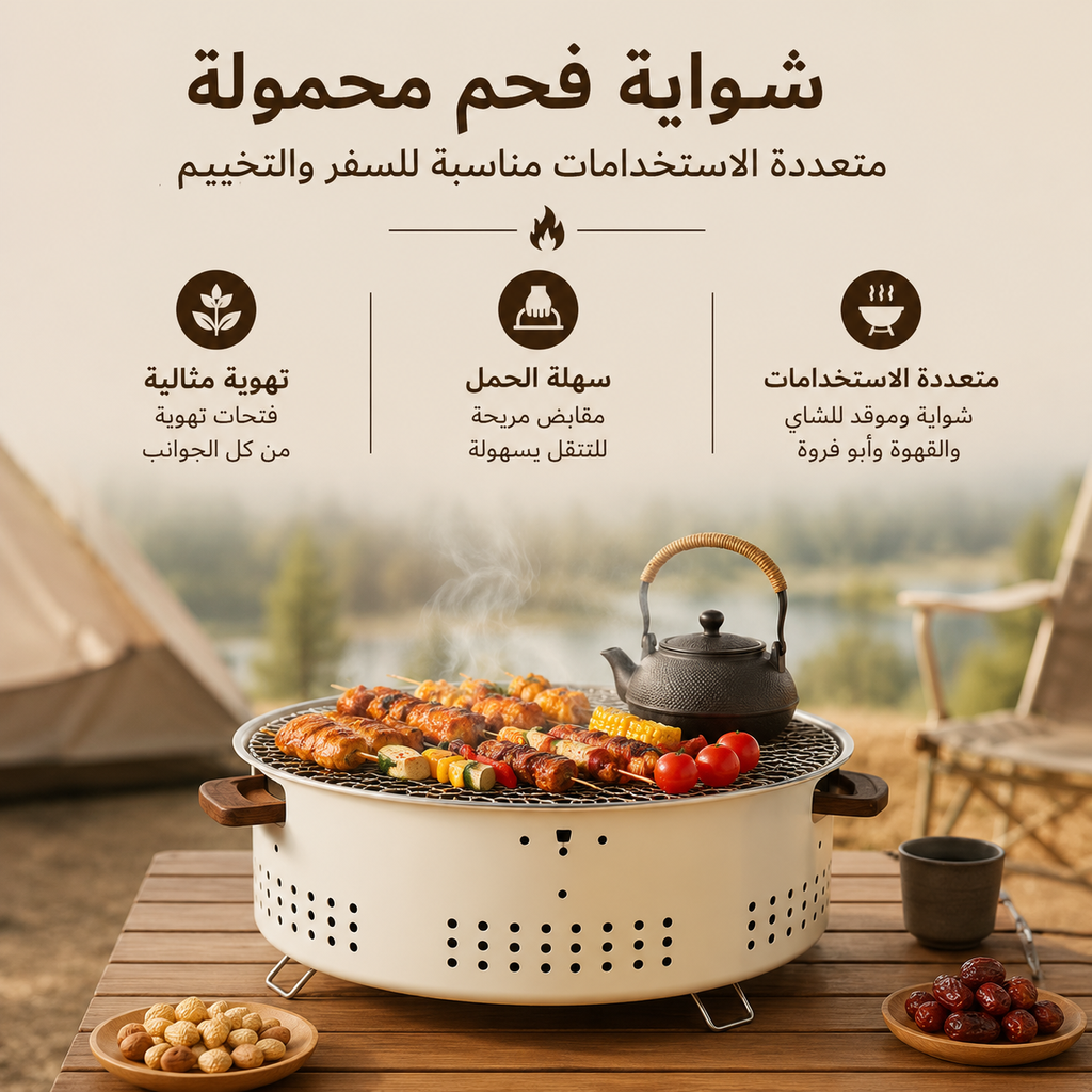 شواية فحم محمولة متعددة الاستخدامات مناسبة للسفر والتخييم
