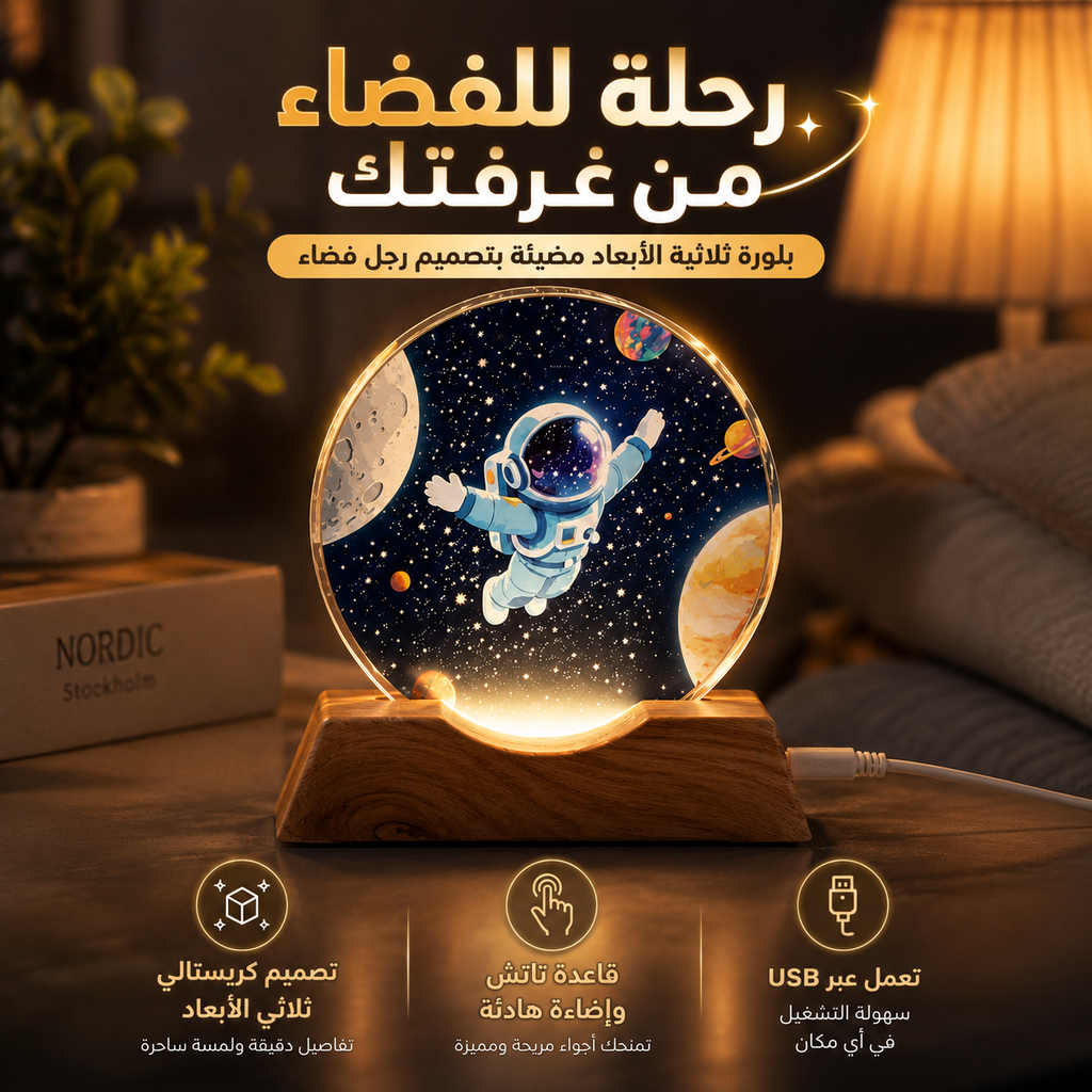 بلورة ثلاثية الأبعاد مضيئة بتصميم رجل فضاء بقاعدة تاتش و 9 إضاءات مختلفة