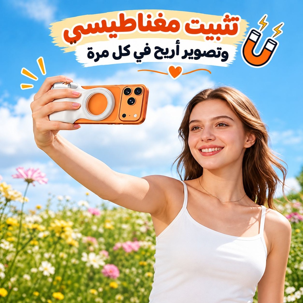 مقبض مغناطيسي  للتحكم في كاميرا الهاتفي مع زر غالق لاسلكي قابل للفصل مناسب ايفون واندرويد