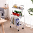 استاند هرمى حامل ومنظم للفواكه والخضروات وأدوات المطبخ والحمام ٣ ادوار معدن بعجل لسهولة الحركة